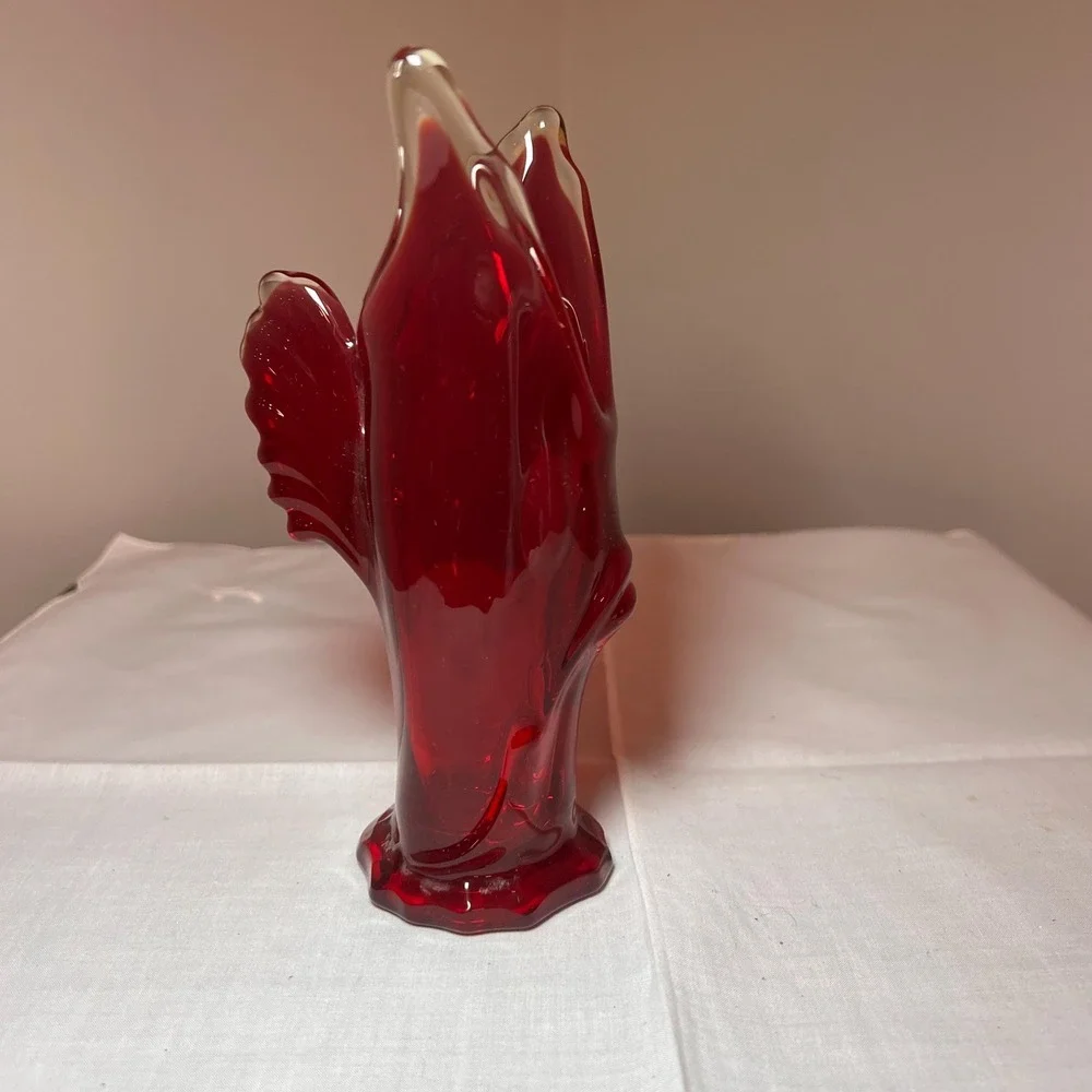VTG Ruby Red Art Glass Vase Flying Fish Bud Vase Cranberry Glass